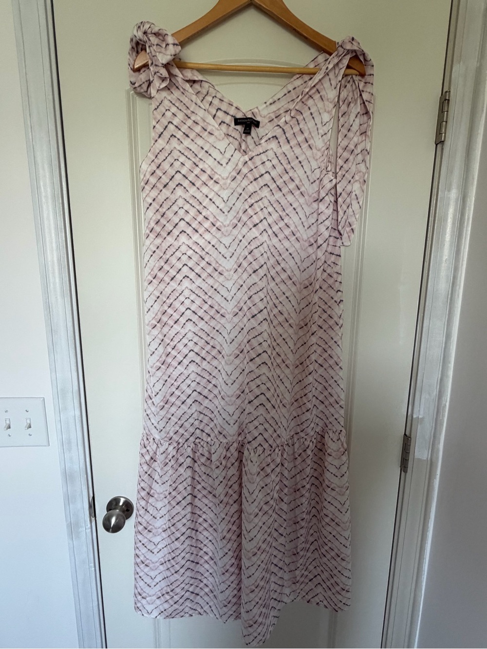 Banana Republic Pale Pink Chevron Maxi Dress with Tie Shoulders